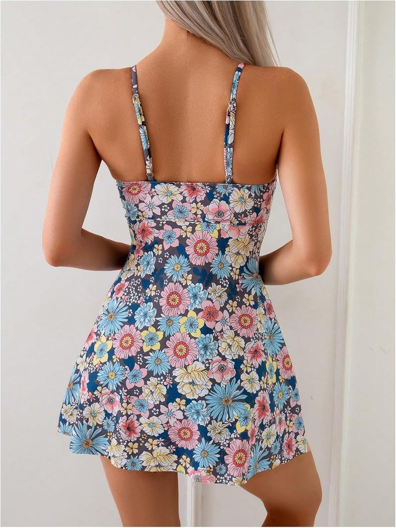 MakeMeChic Women's Floral Tankini Swimsuit Ruffle Hem High Waisted Tummy Control Swimwear - Image 3